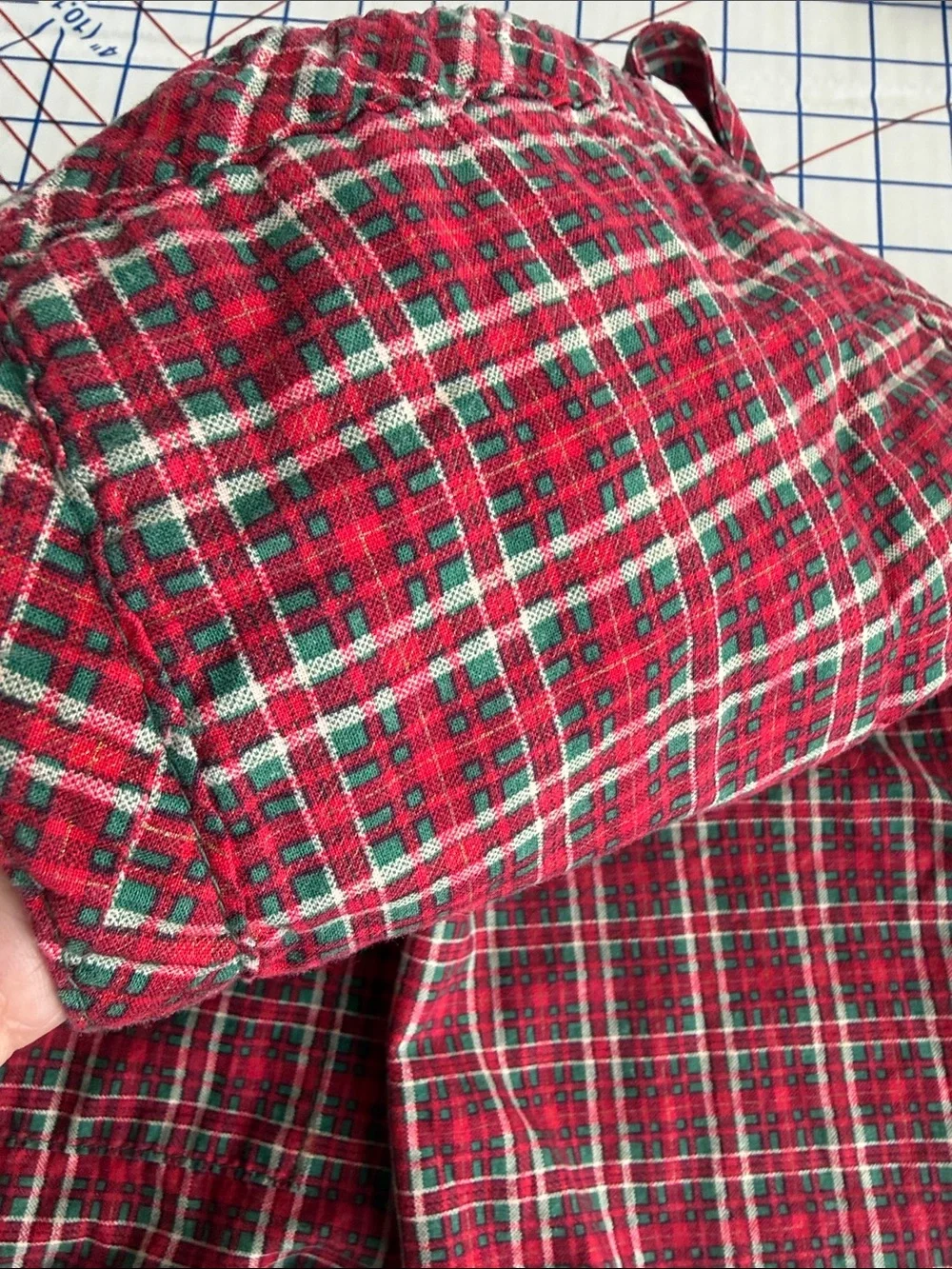 Vintage Handmade Plaid Full Bib Apron Red Green Cotton Christmas Kitchen